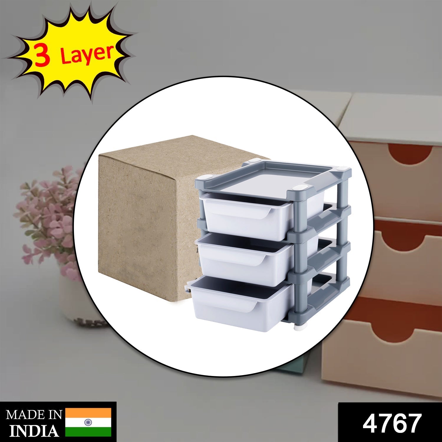 Compact 3 layer drawer organizer designed for makeup and personal care items Compact 3 layer drawer organizer designed for makeup and personal care items
